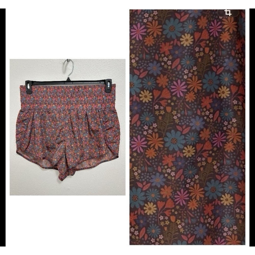 Natural Life Colorful Ditzy Floral Shorts High Waist Smocked Lined Size XL Brown